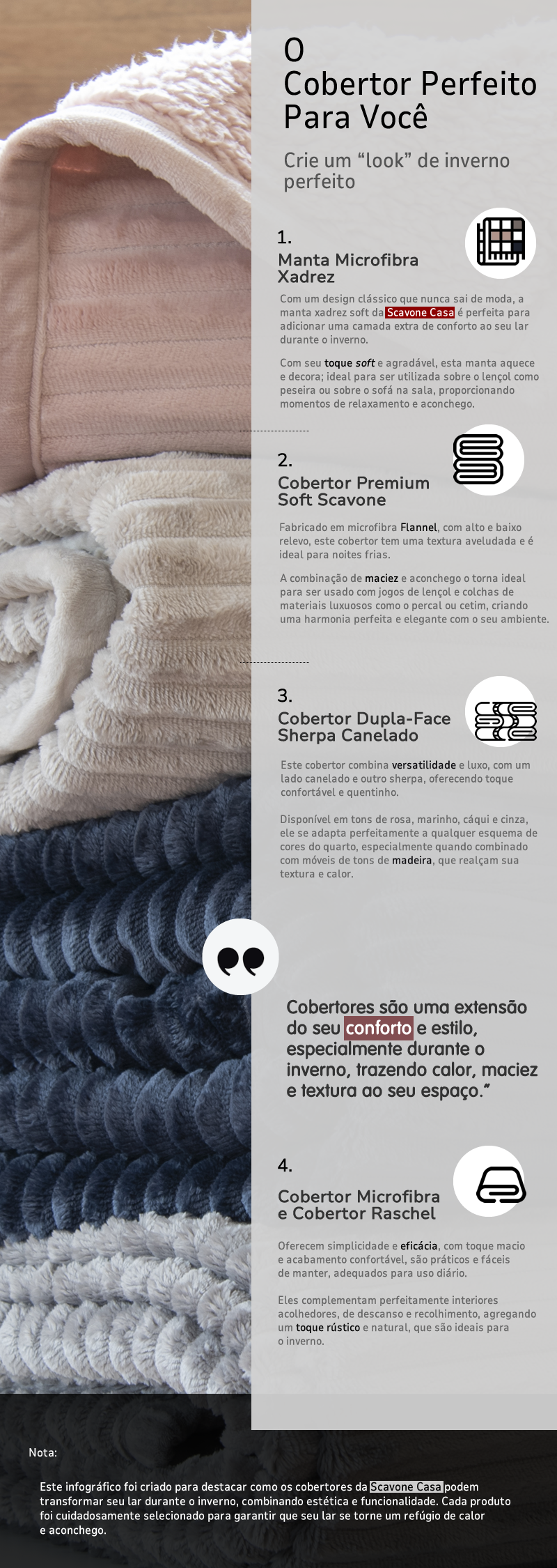 Infográfico: Descubra o cobertor perfeito para você, combinando conforto e estilo